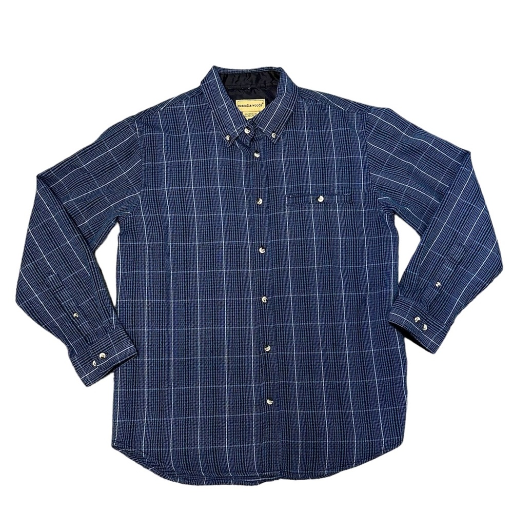 Vintage Scandia Woods Blue Checkered Acrylic Flannel Shirt Size Medium
